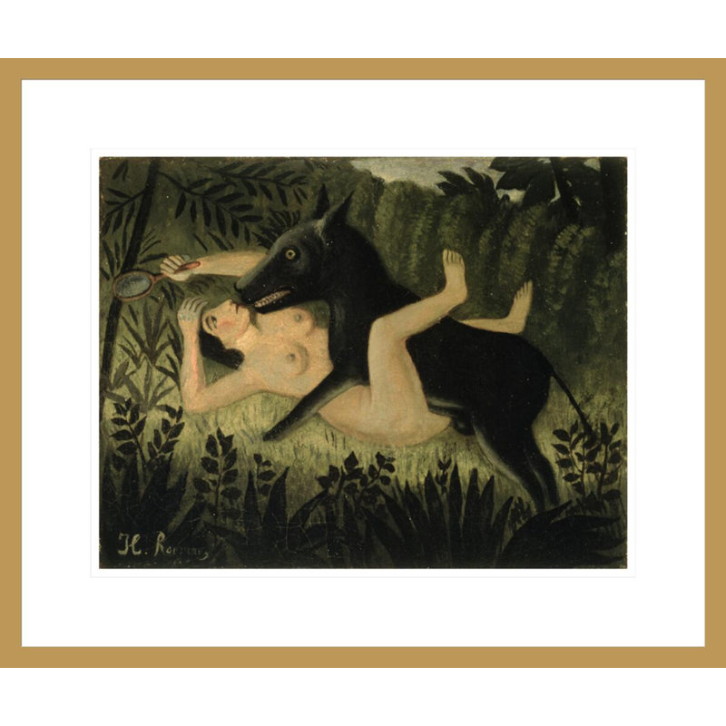 La belle et la bête par Henri Rousseau, H 17,75 po x l 21,13 po