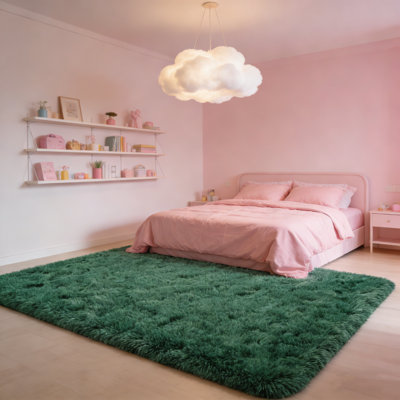 Tapis à poils longs pour le salon, tapis moelleux de 9 pi x 12 pi pour chambre à coucher, chambre de bébé, chambre d'enfant, vert foncé