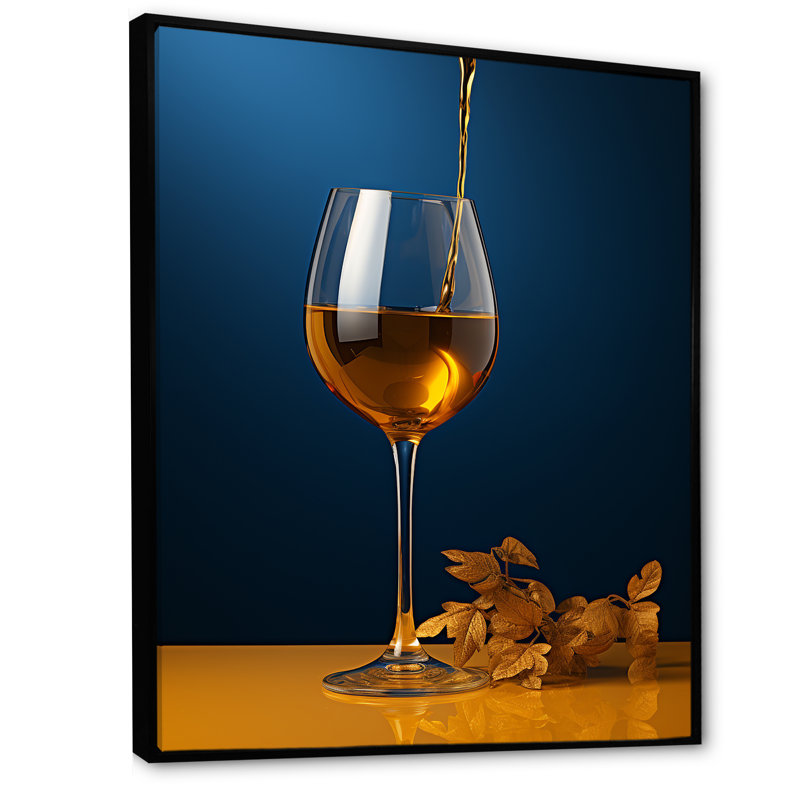 Honeyed Hue A Dripping Golden Wine - Art mural vin, Cadre flottant noir, H 40 po x l 30 po