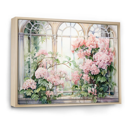 Pink Blossoming country window Gaze  III - Window Large Wall Art