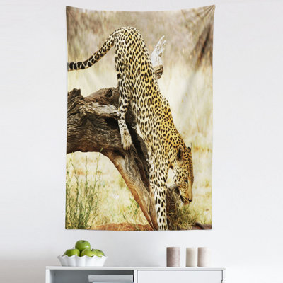 Leopard on Tree Trunk Desert Plants Exotic Hunter Predator Big Cat Tapestry