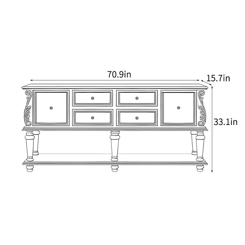 Console de style européen de luxe rétro, H 33,1 po x l 70,9 po x P 15,7 po, Bleu