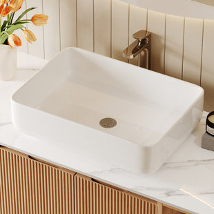 Évier vasque rectangulaire en céramique, avec ensemble de bonde, H 5,3 po x L 19,7 po x l 15 po, pour trou de comptoir de 3,35 po
