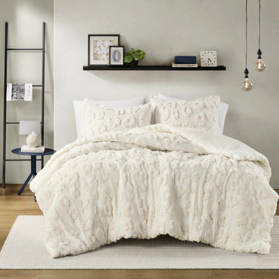 Housse de couette en chenille double / grand - animal, 2 taies décoratives, motif en microfibre à revers doux, standard