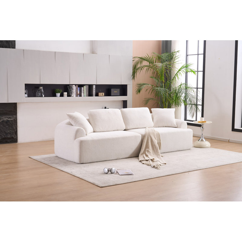 Canapé 4 places, canapé à compression avec 4 coussins, canapé de salon, Beige