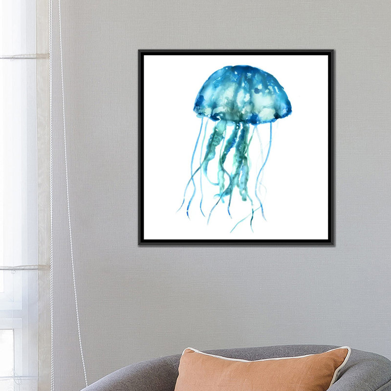 «Jellyfish», reproduction sur toile, H 26 po x l 26 po x P 1,5 po, Toile avec cadre noir, Pas de tapis