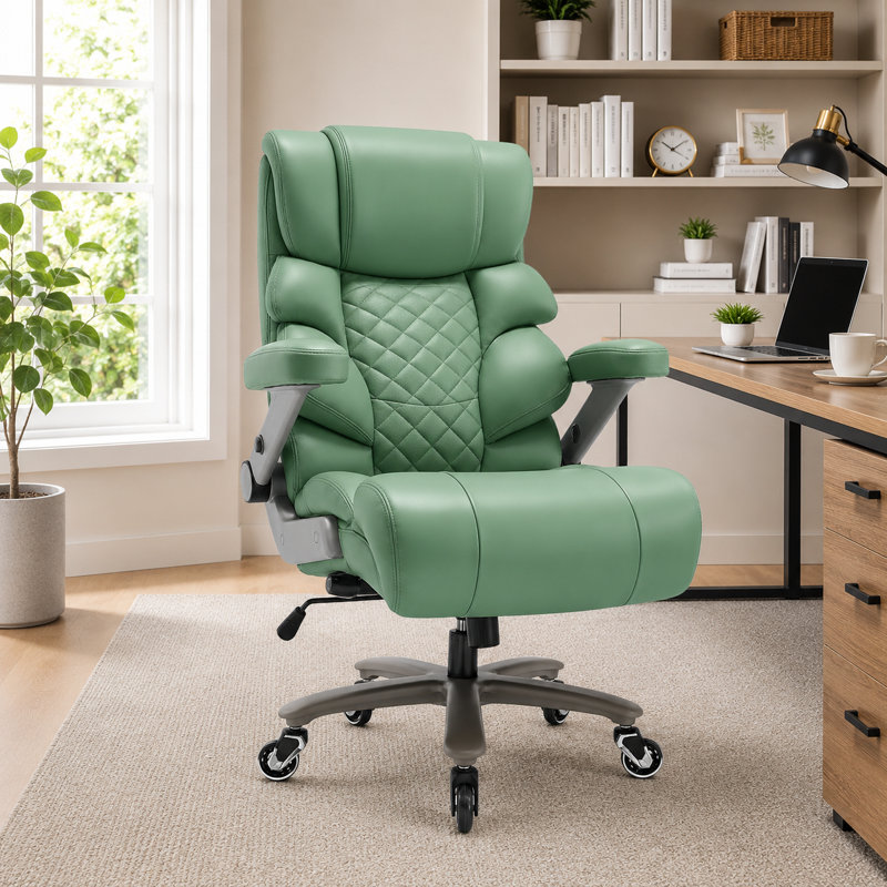 500 lb Big & Tall Ergonomic Executive Office Chair with Adjustable Lumbar Support, 3D Flip-Up Armrests, Wide Cushioned Seat, High Back Leather Computer Desk Chair for Home Office