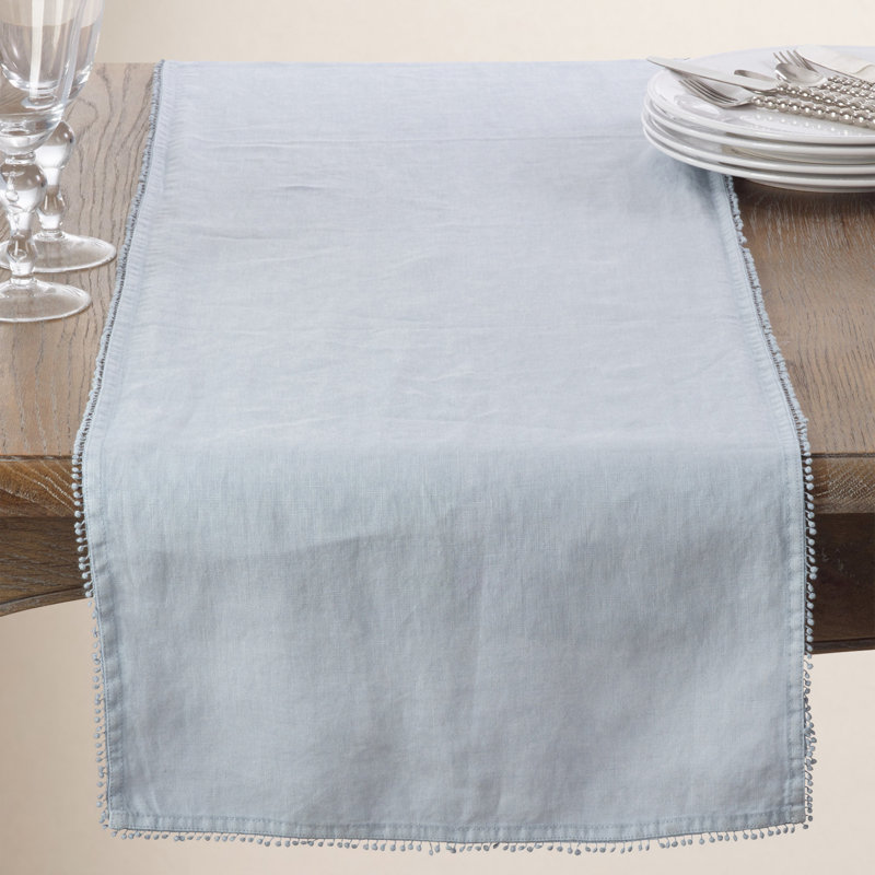 Trezza Mini Pom Pom Trim Table Runner, Midnight Blue