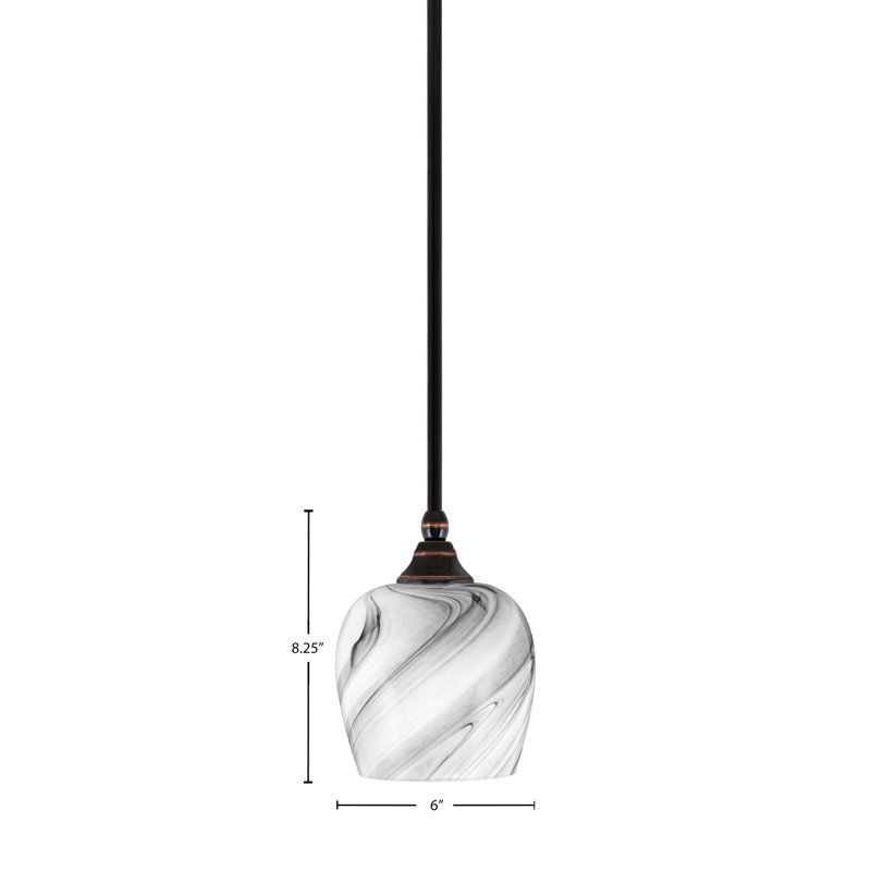 Stem Hung Mini Pendant With 6" Glass, Onyx