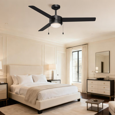 Jet3 52" Indoor Matte Black Ceiling Fan with Reversible Walnut/Black Blades, LED Light