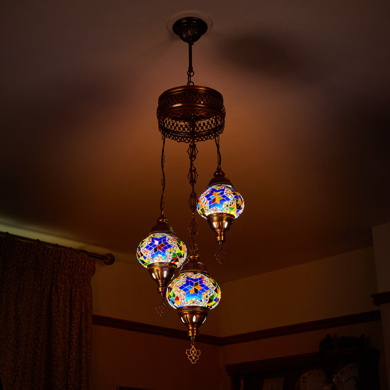 Karlie 3 - Light Antique Bronze Cluster Pendant, Blue/Yellow/Green