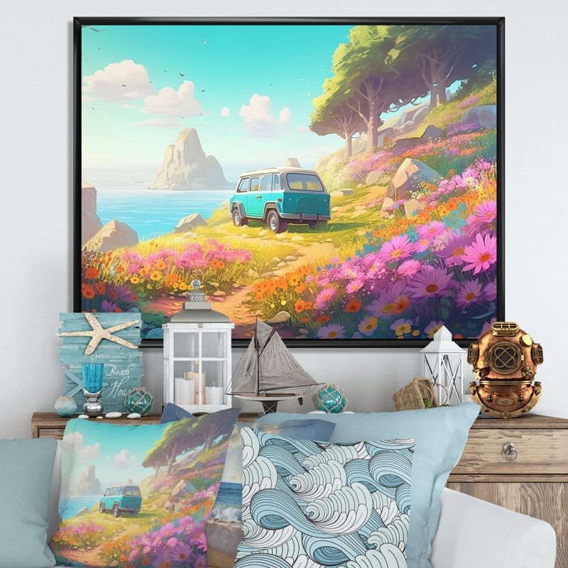 Seaside Drive IV - Imprimé, H 34 po x l 44 po x P 1,5 po, Cadre flottant noir
