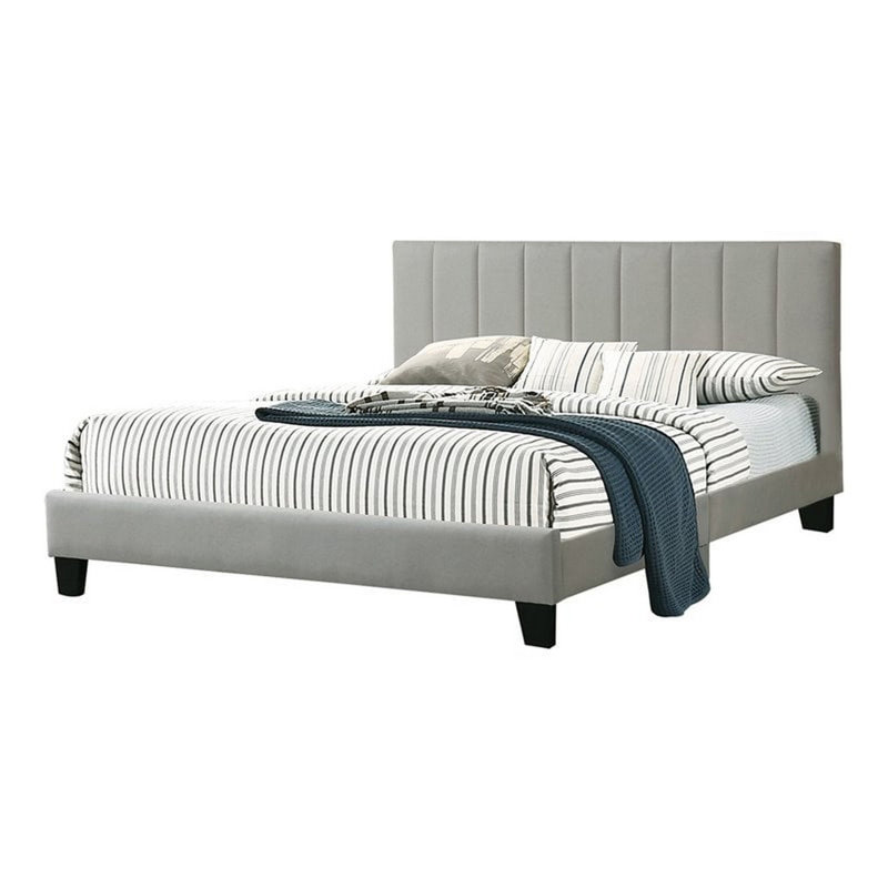 Gray Upholstered California King Bed with Tufted Headboard