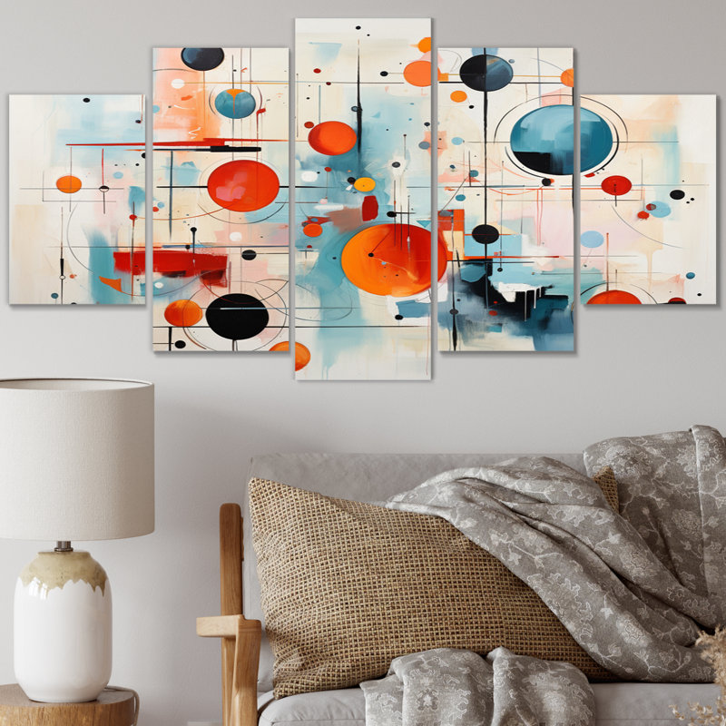 Colorful Mid Century Abstract Atomic II - Mid-Century Wall Art Print - 5 Panels