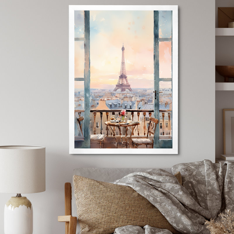 «Paris Winter Window View III - City Paris», art mural, Cadre simple blanc, H 20 po x l 12 po x P 1 po