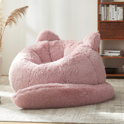 Fauteuil à billes de compression rembourré en fausse fourrure et rembourré de mousse pour adultes ， Rose