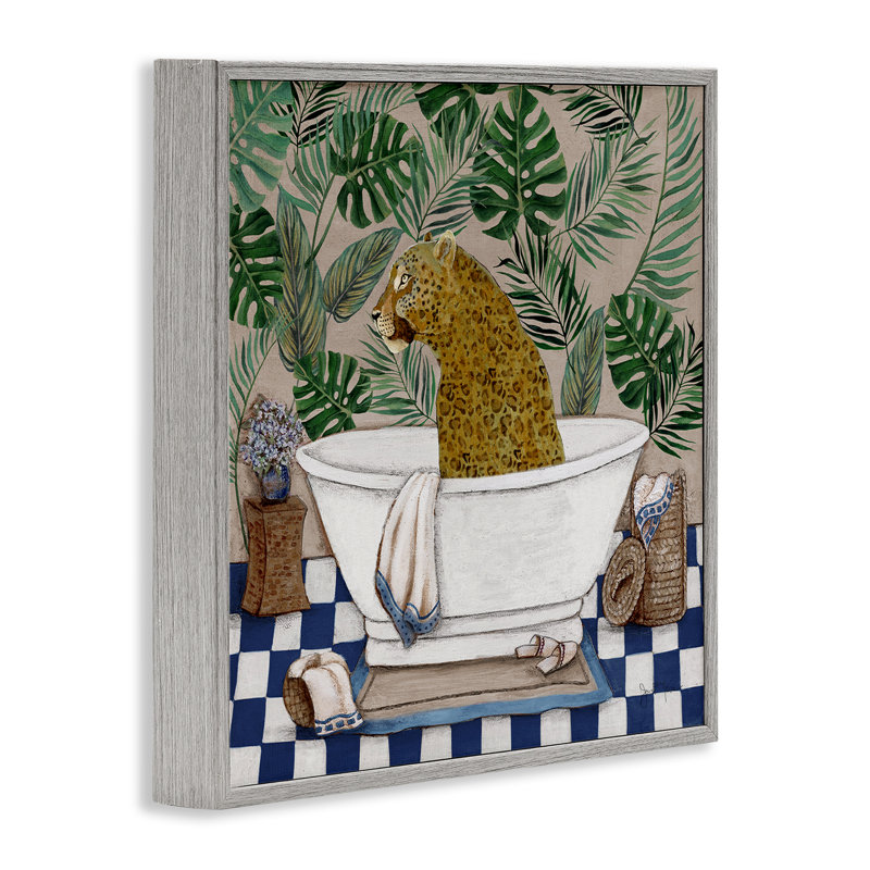 Léopard dans une baignoire tropicale, estampe numérique, design par Janet Tava, H 24 po x l 24 po