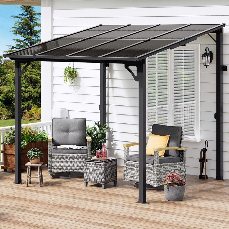Yardgracewall Mounted Lean To Metal Awnings With Sloped Roof, Solar Light, 96" H x 96" W x 96" D