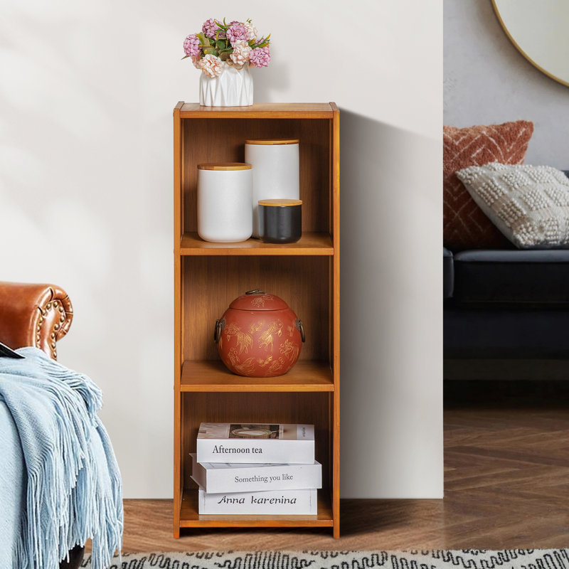 Brown Bamboo 3-Shelf Adjustable Modern Bookcase
