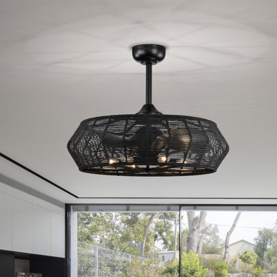 Akasha 28 Inch Rattan Rope Ceiling Fan 6 Light With Remote