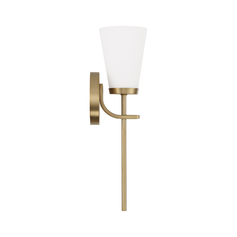 5" W x 17" H 1-Light Wallchiere Sconce in Aged Brass with Tapered Soft White Glass, Aged Brass