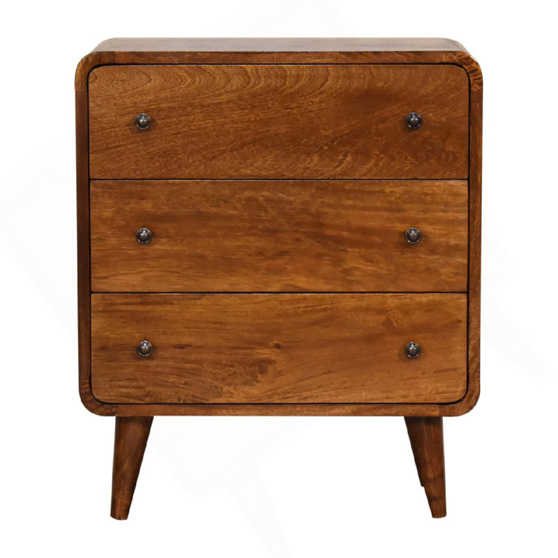 Petite commode courbée en bois massif à 3 tiroirs avec pieds nordiques