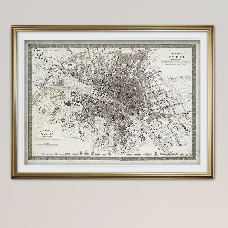 " Vintage Paris Map Outline ", Gold, 28" H x 38" W x 1.5" D