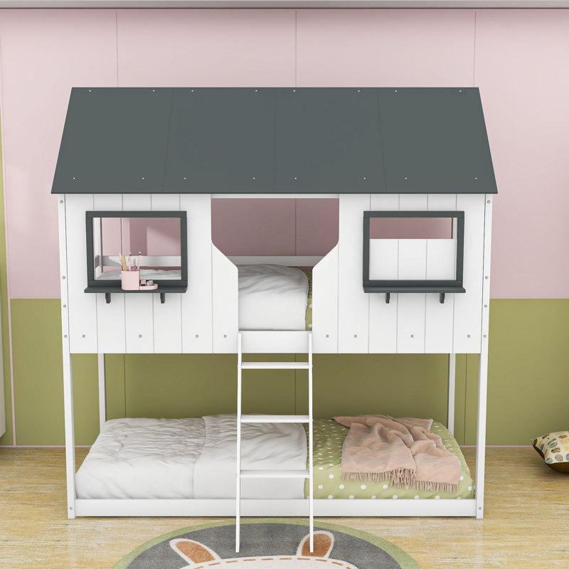 Lit superposé simple au-dessus de simple avec garde-corps pour enfants, Blanc