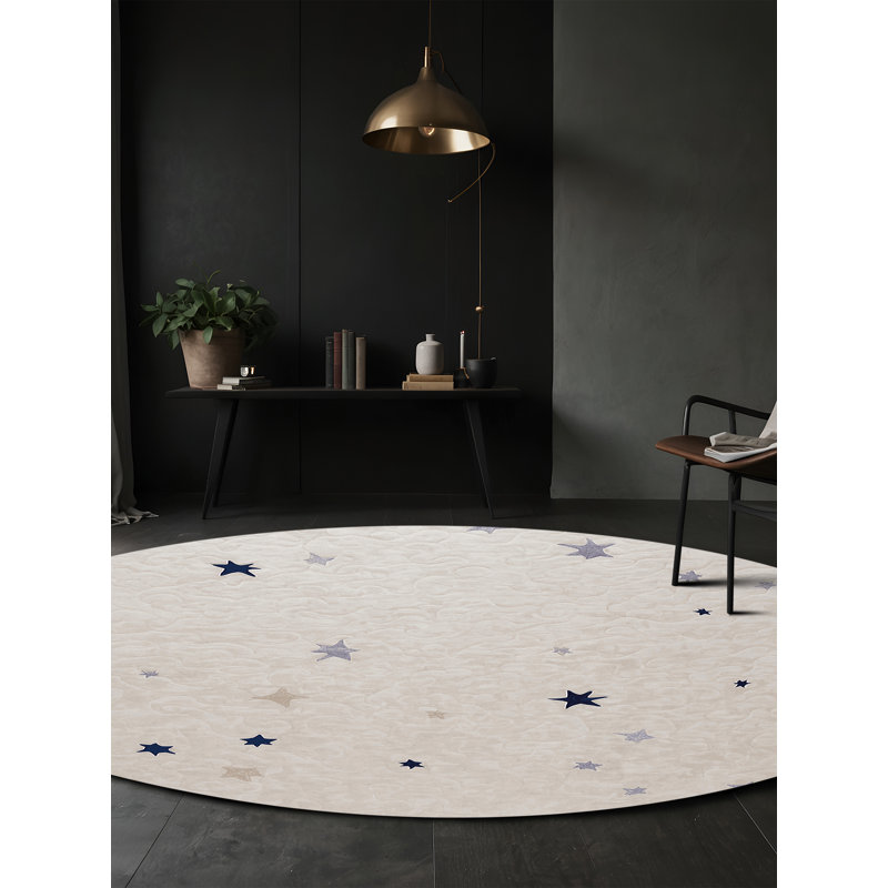 Tapis beige lavable à la machine, Rond 7 pi
