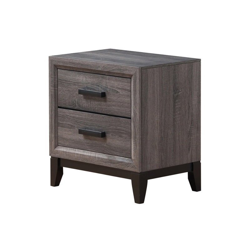 Table de chevet grise avec 2 compartiments et chambre à coucher avec quincaillerie noire