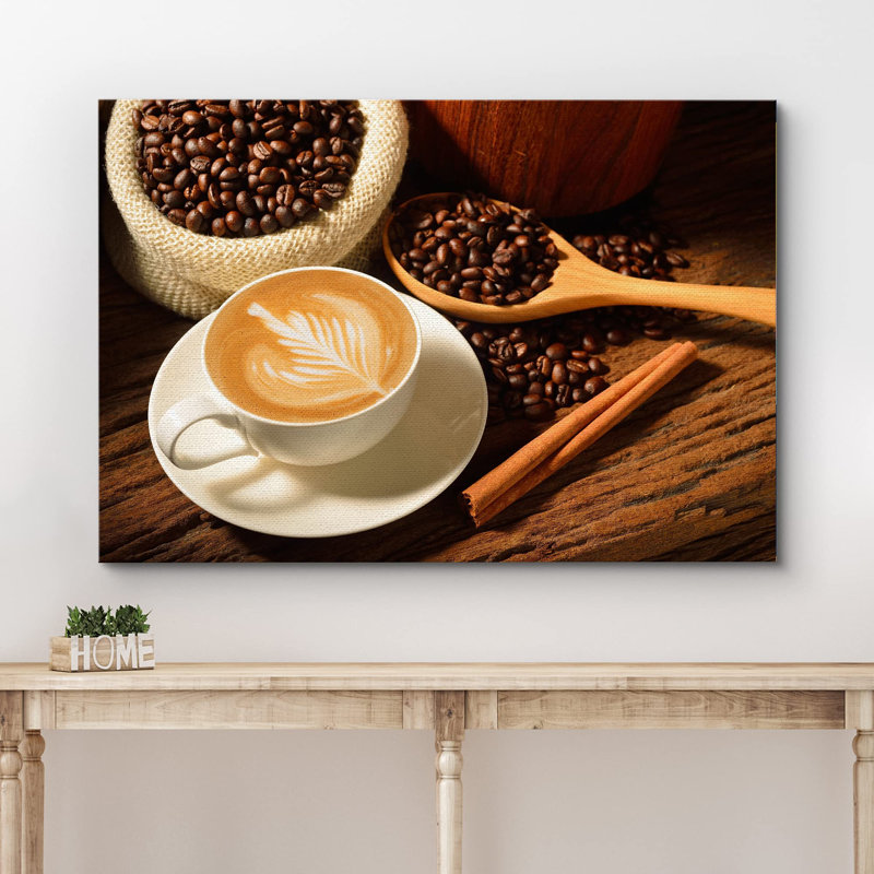 Coffee " A Cup Of Cafe Latte And Coffee Beans ", 24" H x 36" W