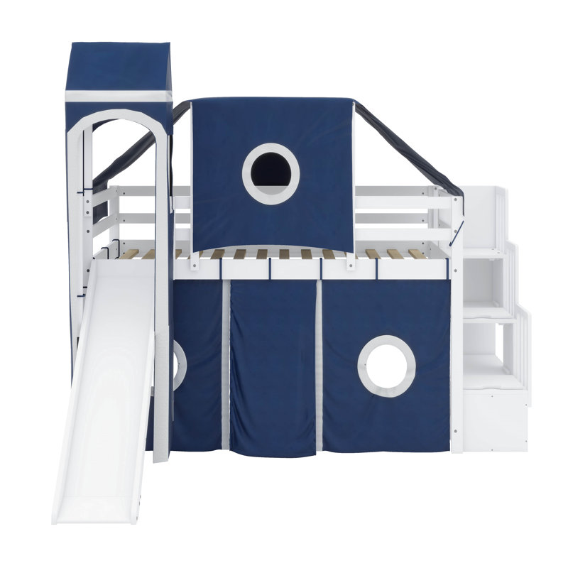 Lit mezzanine avec tente et tour, Bleu, Simple