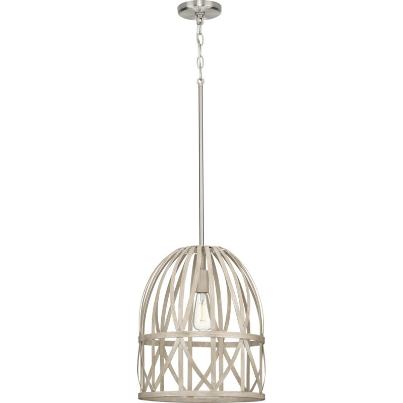 Luminaire suspendu en forme de cloche à 1 lumière Cottle, Chêne blanchi, H 17,25 po x l 14 po
