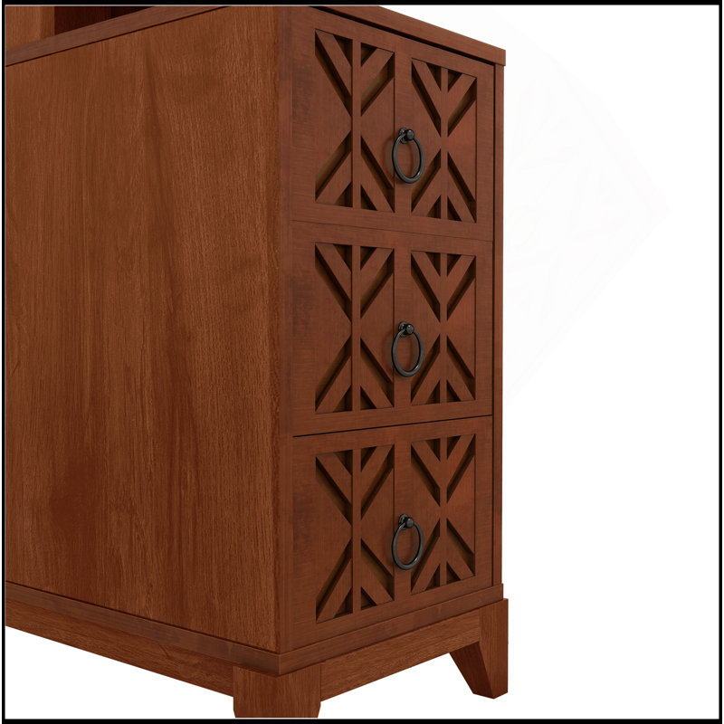 End Table With 3 Drawers, Corner Table With 4 Open Shelves, Tall Side Table For Bedroom And Corner