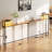  71 Inch Narrow Console Table with Outlet, Behind Couch Table with Double Storage Shelves, Narrow Long Sofa Table with LED Light for Living Room, Entryway Desk for Hallway, Rustic Brown