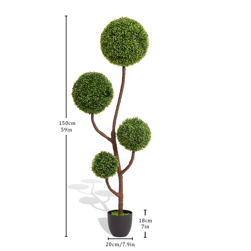 Modular 4-Sphere Artificial Greenery – Effortless Assembly, 59" H x 7.9" W x 7.9" D