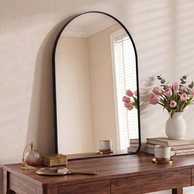 Contemporary Arched Wall Mounted Bathroom Vanity Mirror with Aluminum Alloy Frame