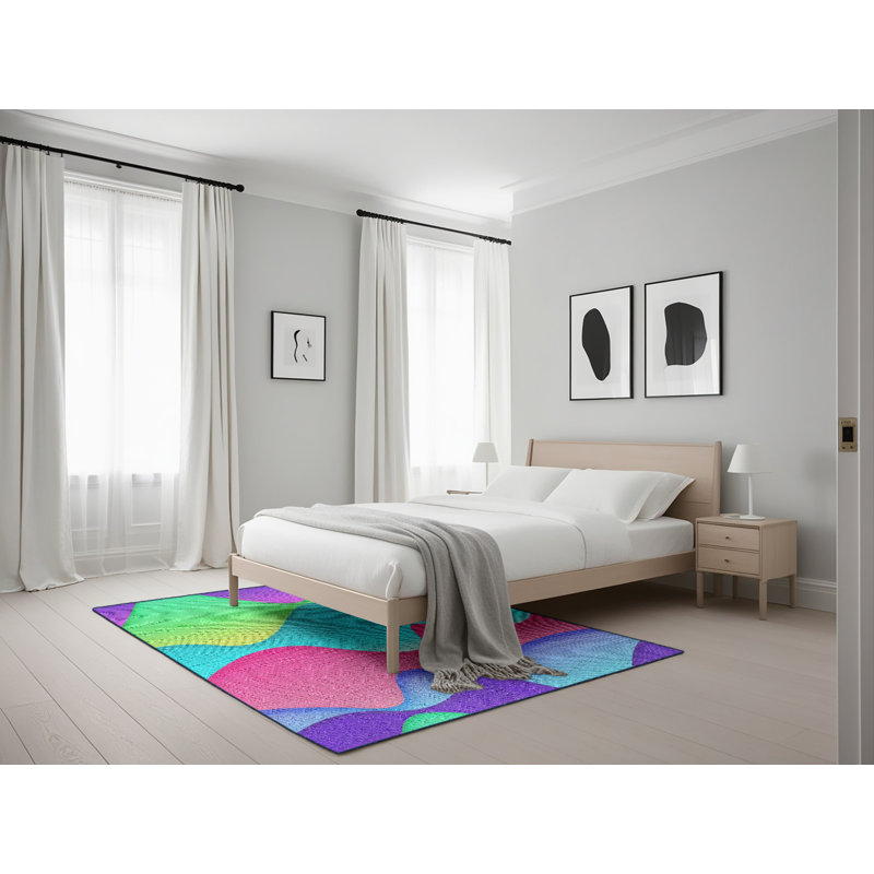 Fabriqué à la machine à partir de laine et de polyester Multicolore Tapis décoratif, Rectangle 5 pi x 7 pi
