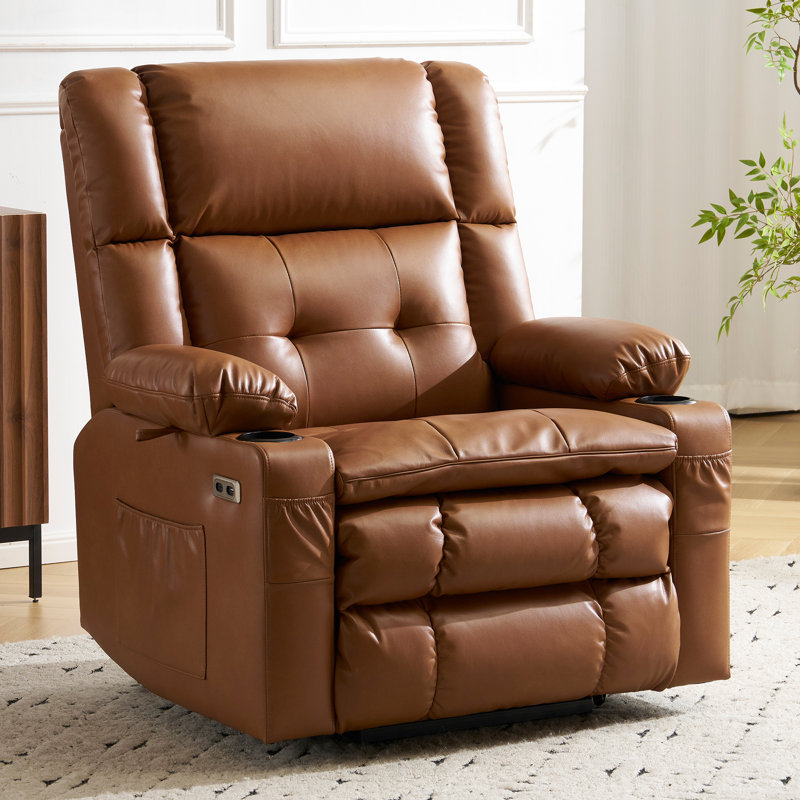 Fauteuil inclinable chauffant et massant à double moteur Grace avec rangement intégré dans les accoudoirs, brun, Brun