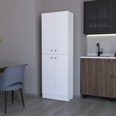 Garde-manger blanc avec 4 portes et 5 tablettes cachées