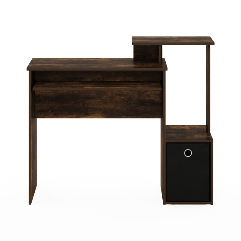 Bettyann Multipurpose Home Office Computer Writing Desk w/ Storage Bin, Amber Pine/Black