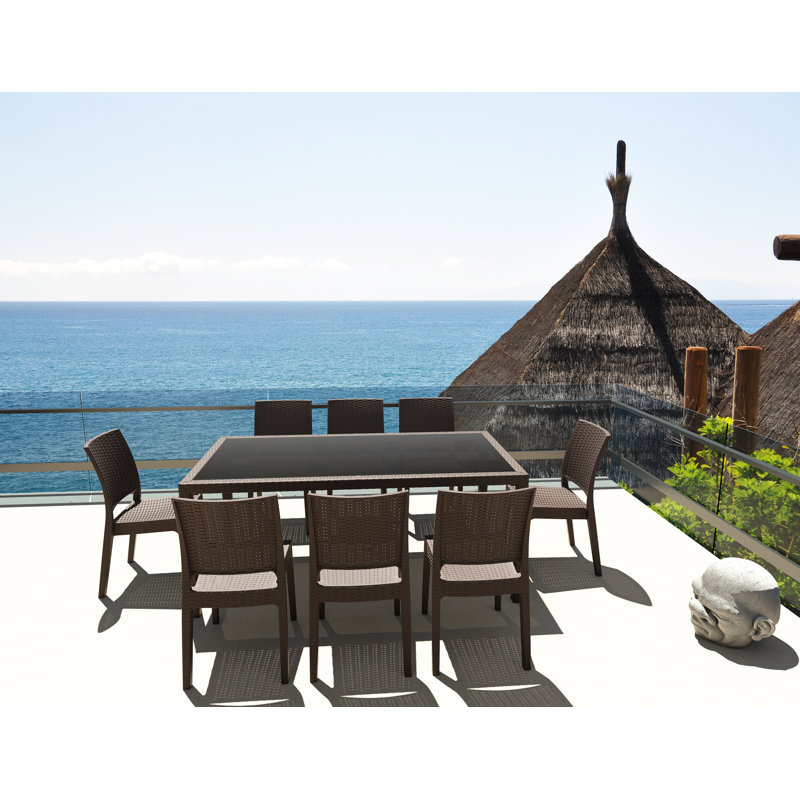 Tomosuke Stacking Patio Dining Side Chair, Brown