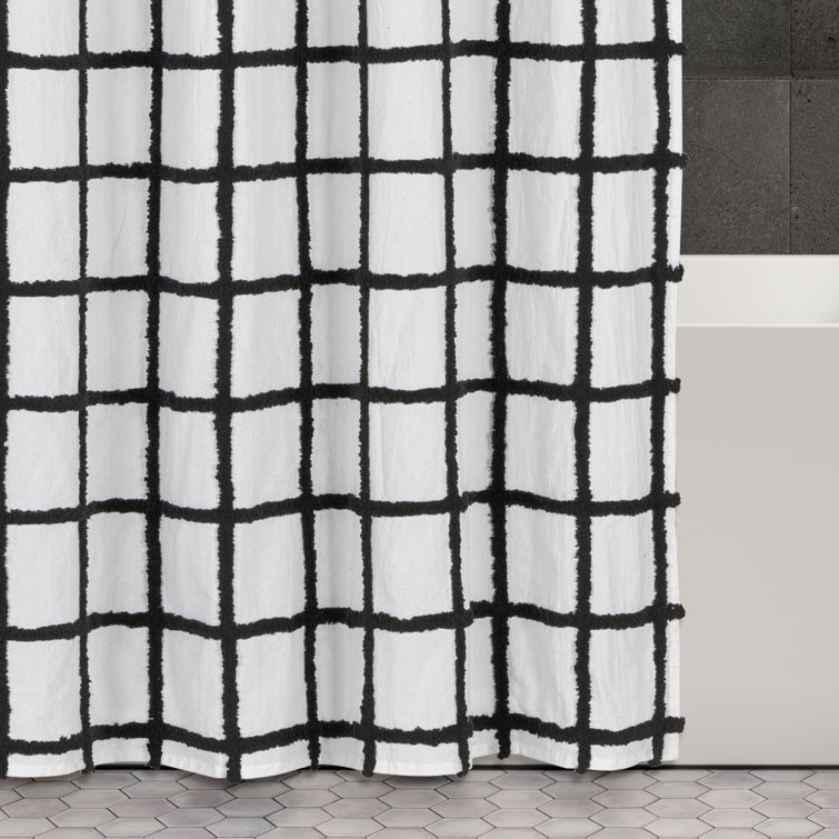 Geometric Lines Black and White Shower Curtain 