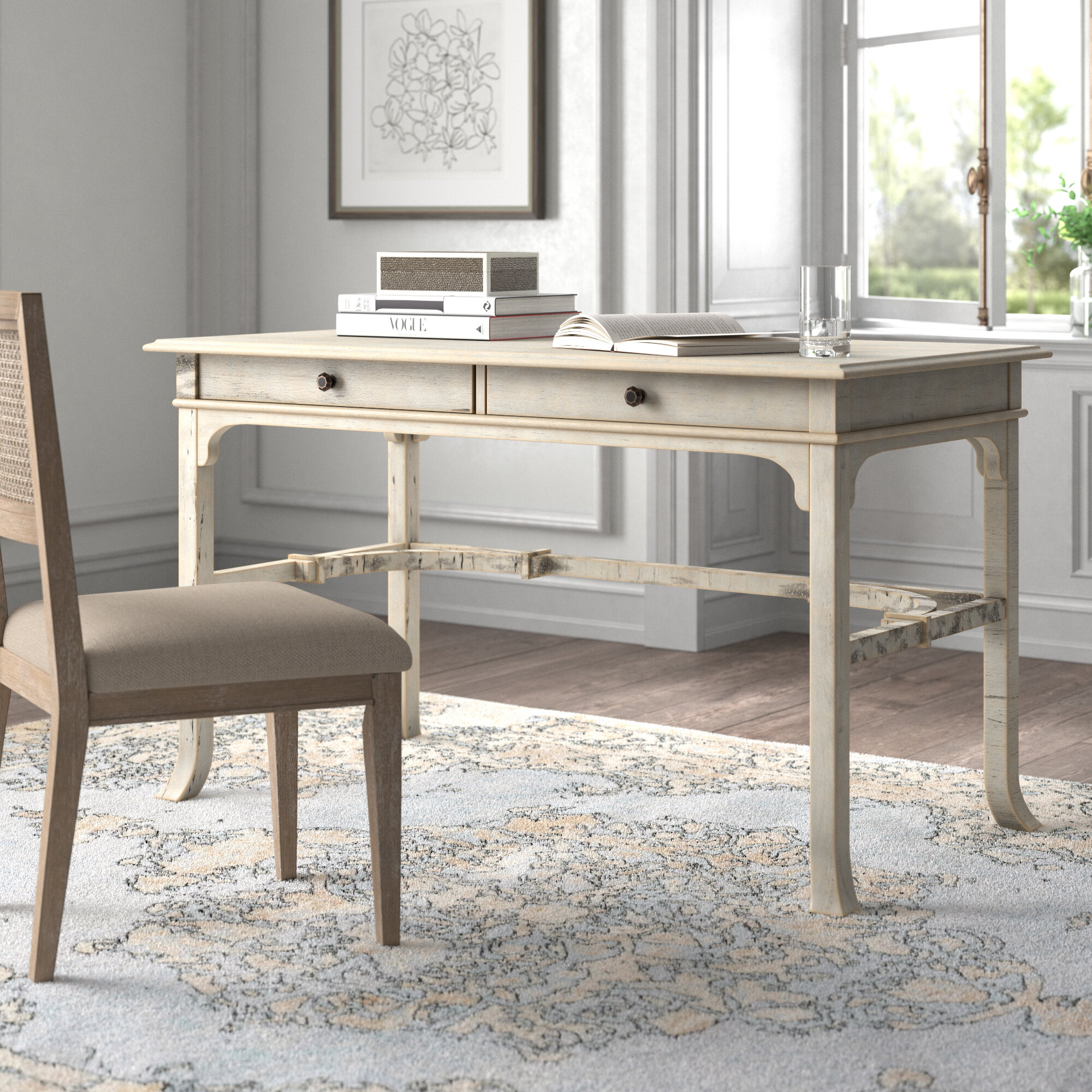 Bridgely 52 Wide Aged White Finish Wood Writing Desk