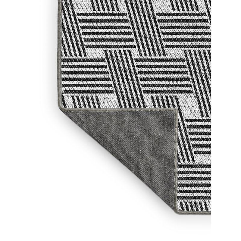 Tapis gris en laine et polyester tissé à la machine Gingham, Tapis de couloir 2 pi x 5 pi