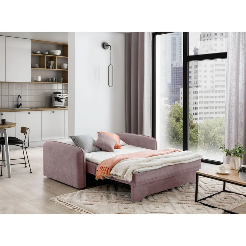 Canapé-lit deux places Laine style condo avec rangement - Rose poudré, Rosé