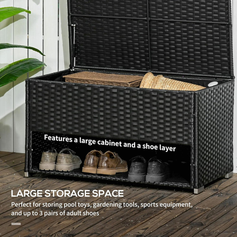 Black PE Rattan Wicker Outdoor Deck Box with Shoe Storage