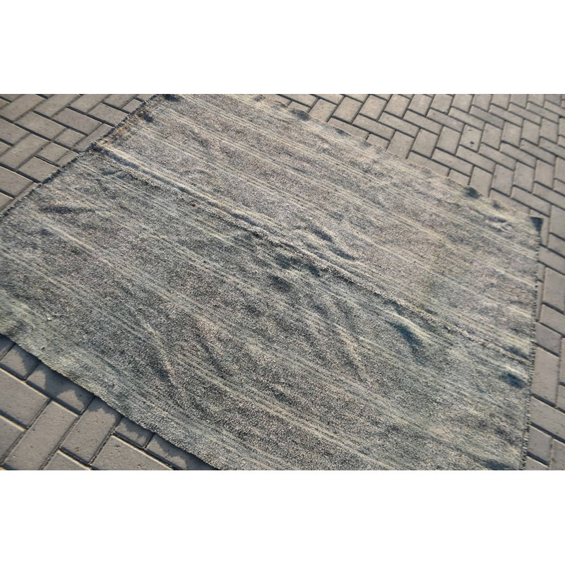 Tapis turc rétro tissé à la main dans des tons uniques avec un motif à rayures bohémiennes pour un look chic brun / beige