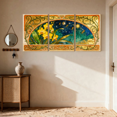 Fantaisie et science-fiction orchidée ciel étoilé, ensemble de 3 impressions sur toile