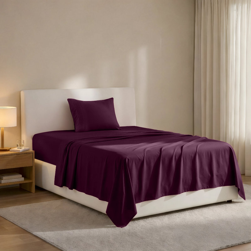 Lux Decor 4-Piece Ultra Soft Microfiber Sheet Set Deep Pocket Fitted Sheet, Wrinkle-Resistant & Easy Care Bedding, Plum